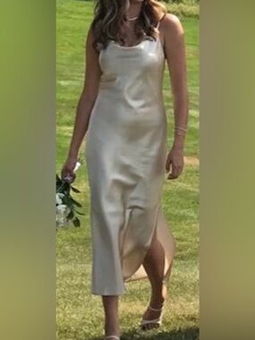 Satin Slip Dress in Champagne - Women's Elegant Evening Dress